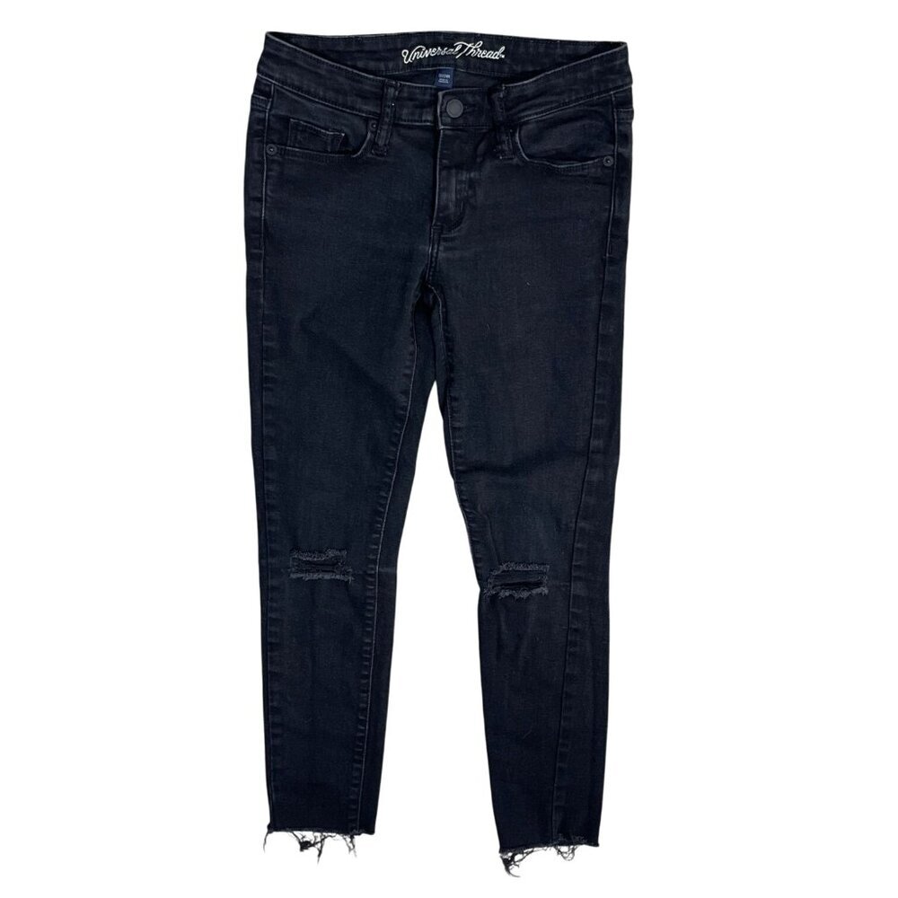 Universal Thread Black Jeans Mid Rise Skinny Raw Hem Size 00 24R